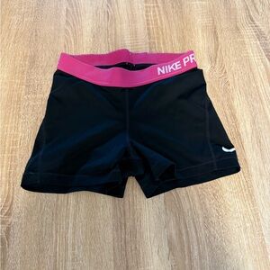Nike Women's Black Athletic Shorts with Pink Waistband